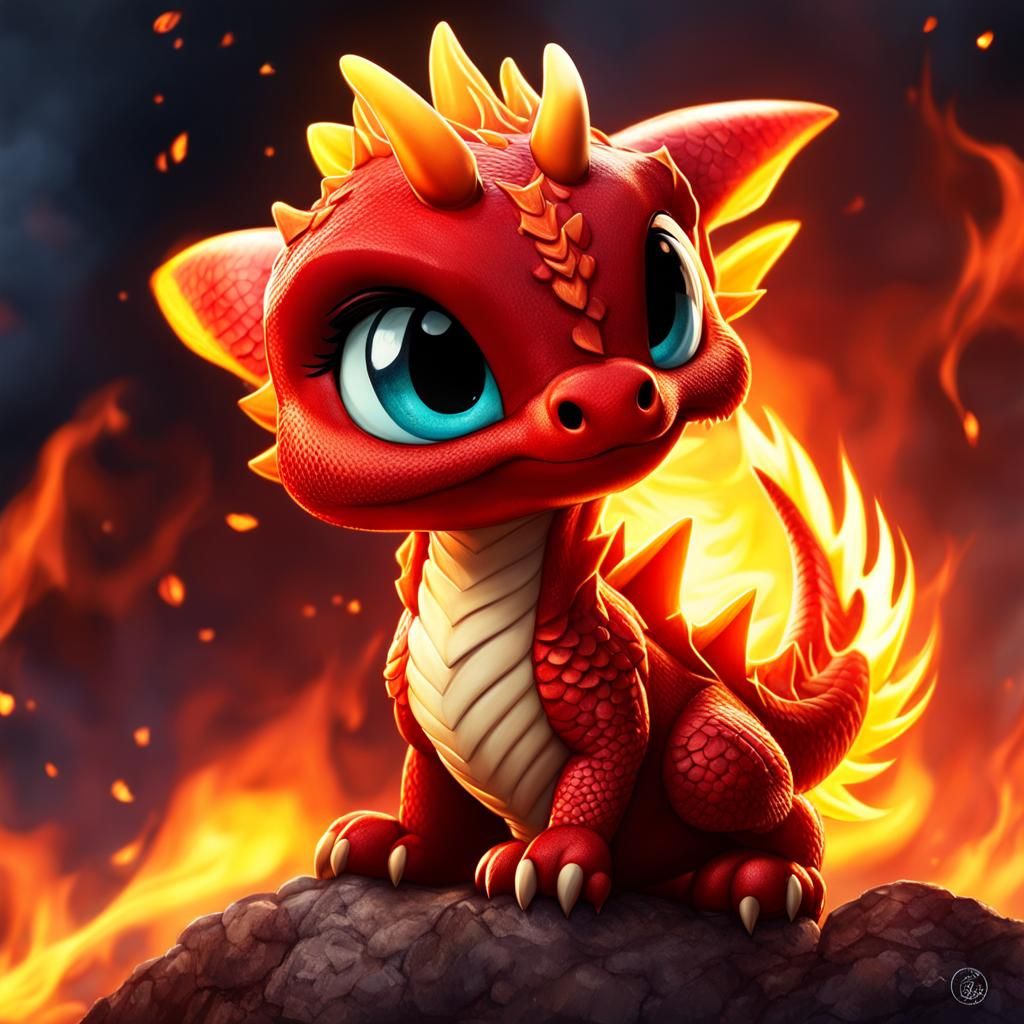 Cute Chibi Dragon with Fireball: Pixar Style
