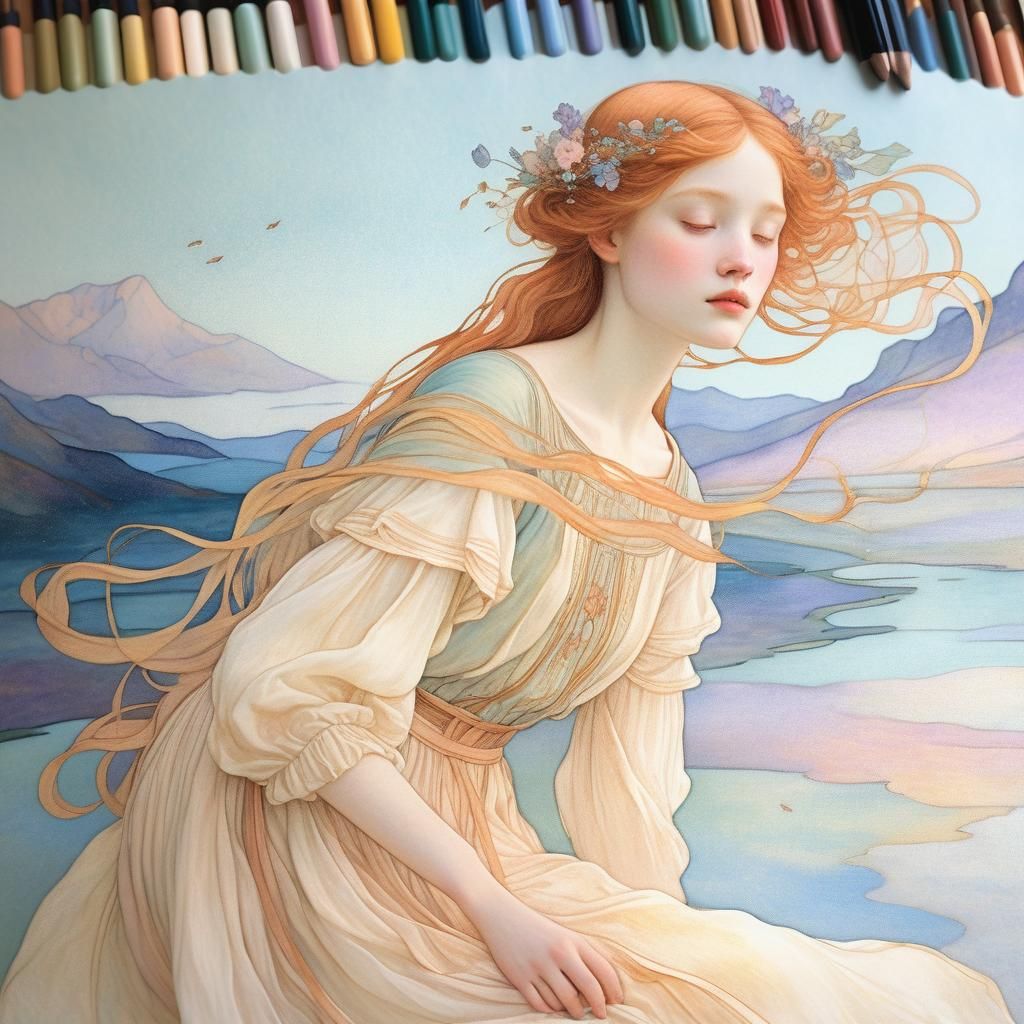 Ethereal Figure in Pastel Hues, Pre-Raphaelite Style