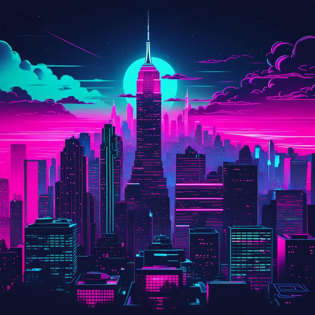 Synthwave Neon Cityscape at Night