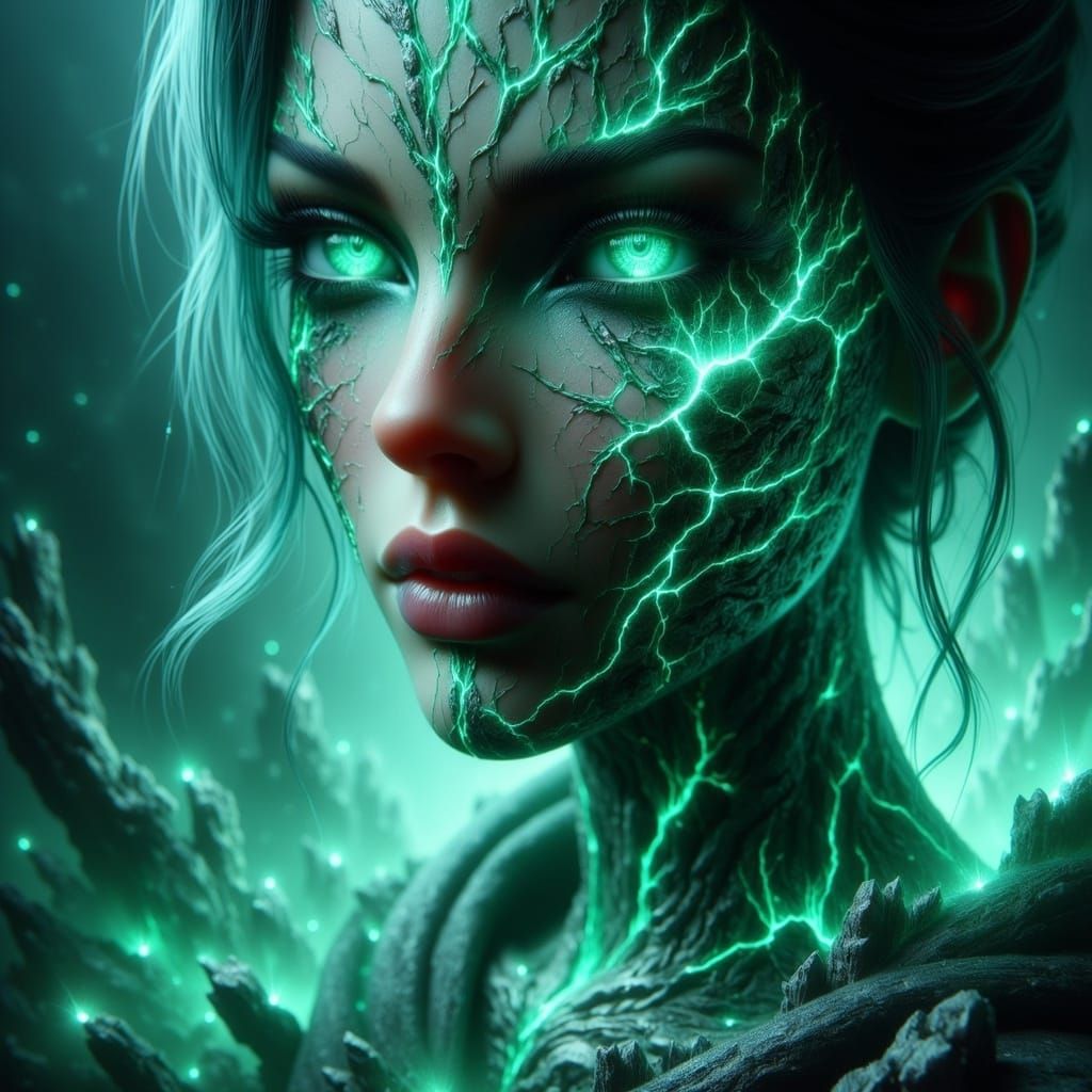 Ethereal Being with Emerald Eyes in Mystic Aura