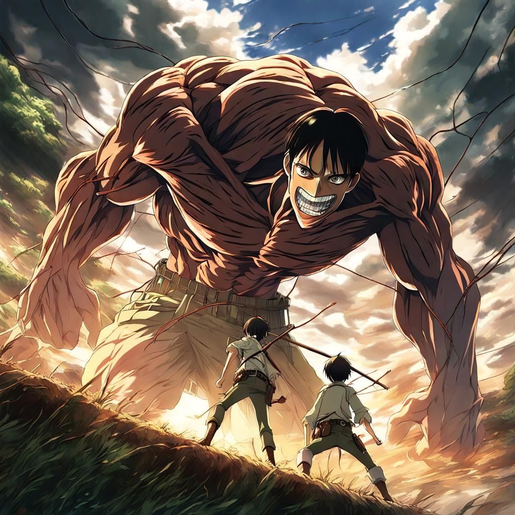 Eren Yeager Fighting Monsters: Studio Ghibli Anime