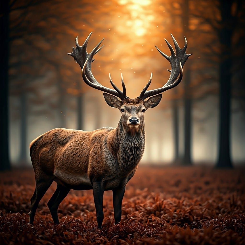 Majestic Deer in Ethereal Forest