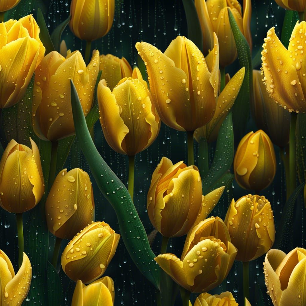 Yellow Tulips in Morning Light: Digital Matte Painting