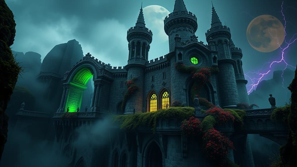 Dark Fantasy Castle of Eternal Doom in Gothic Horror Style