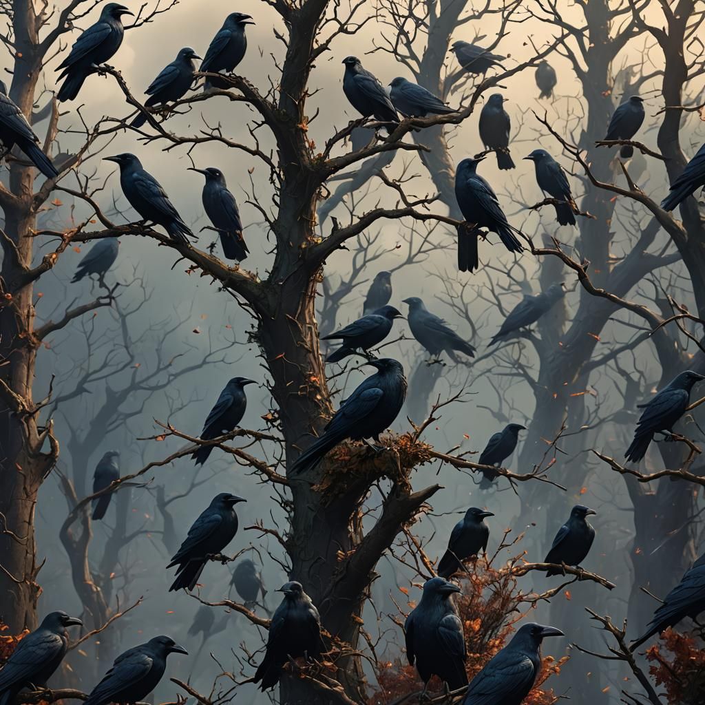 Fantastical Crows in Detailed Matte Painting