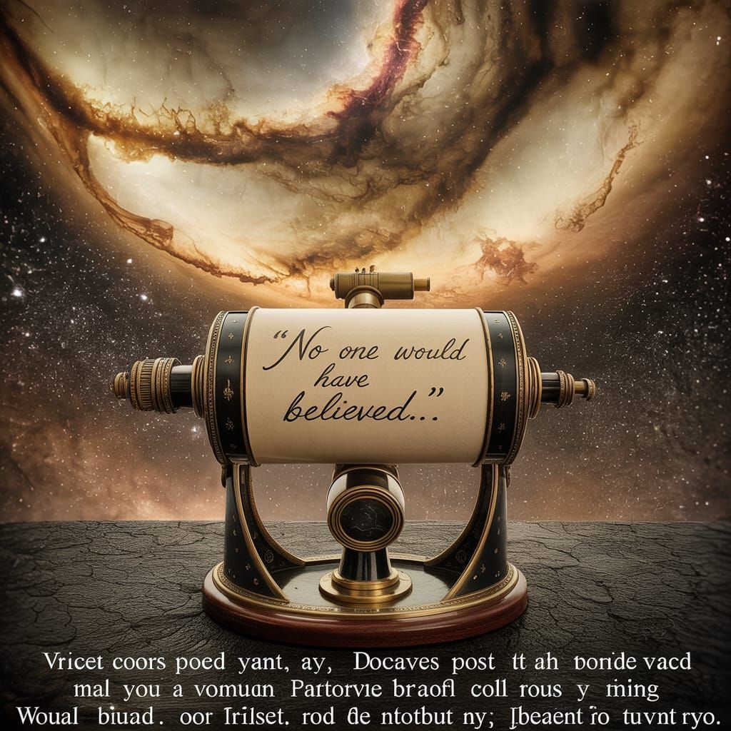 Antique Telescope Gazing at Swirling Nebula