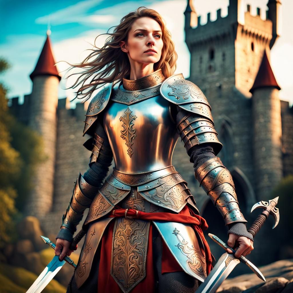 Woman wearing medieval-style armor