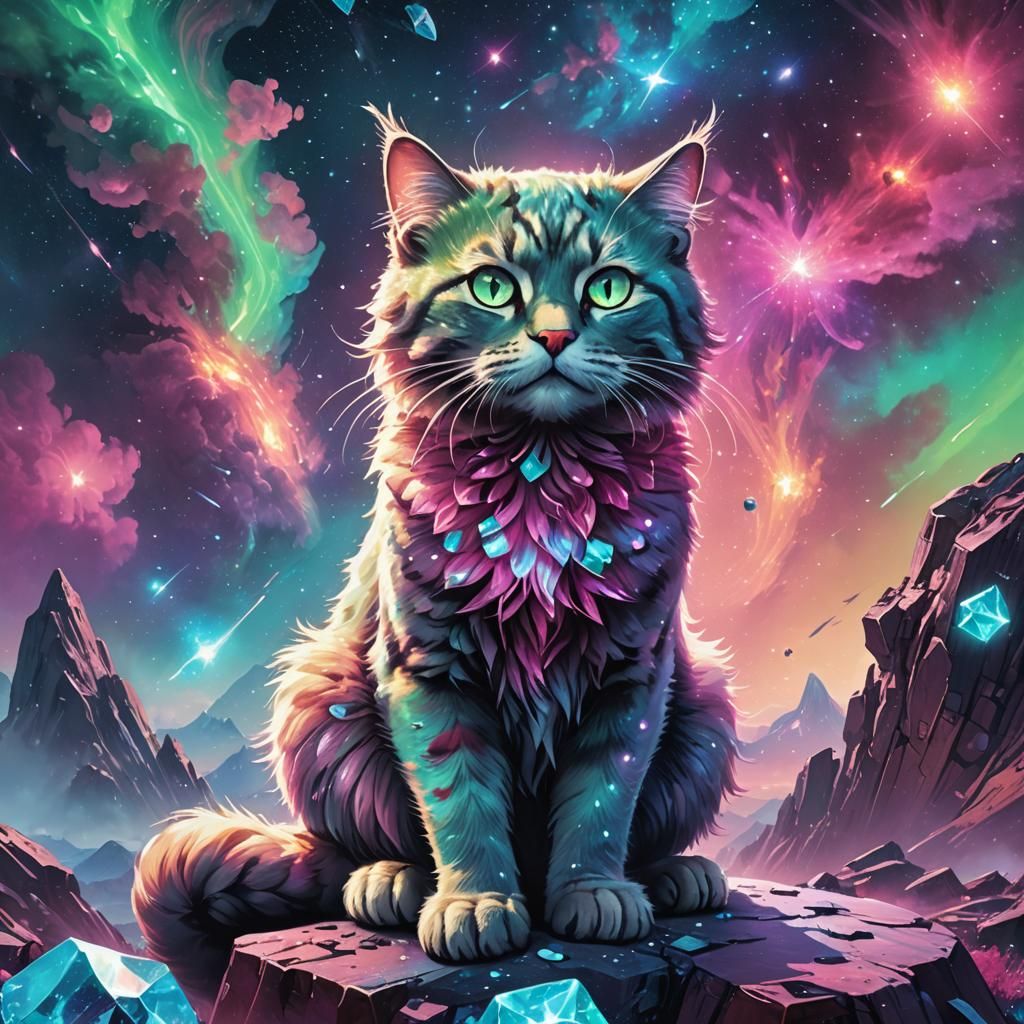 Majestic Galaxy Cat in Sci-Fi Fantasy Art