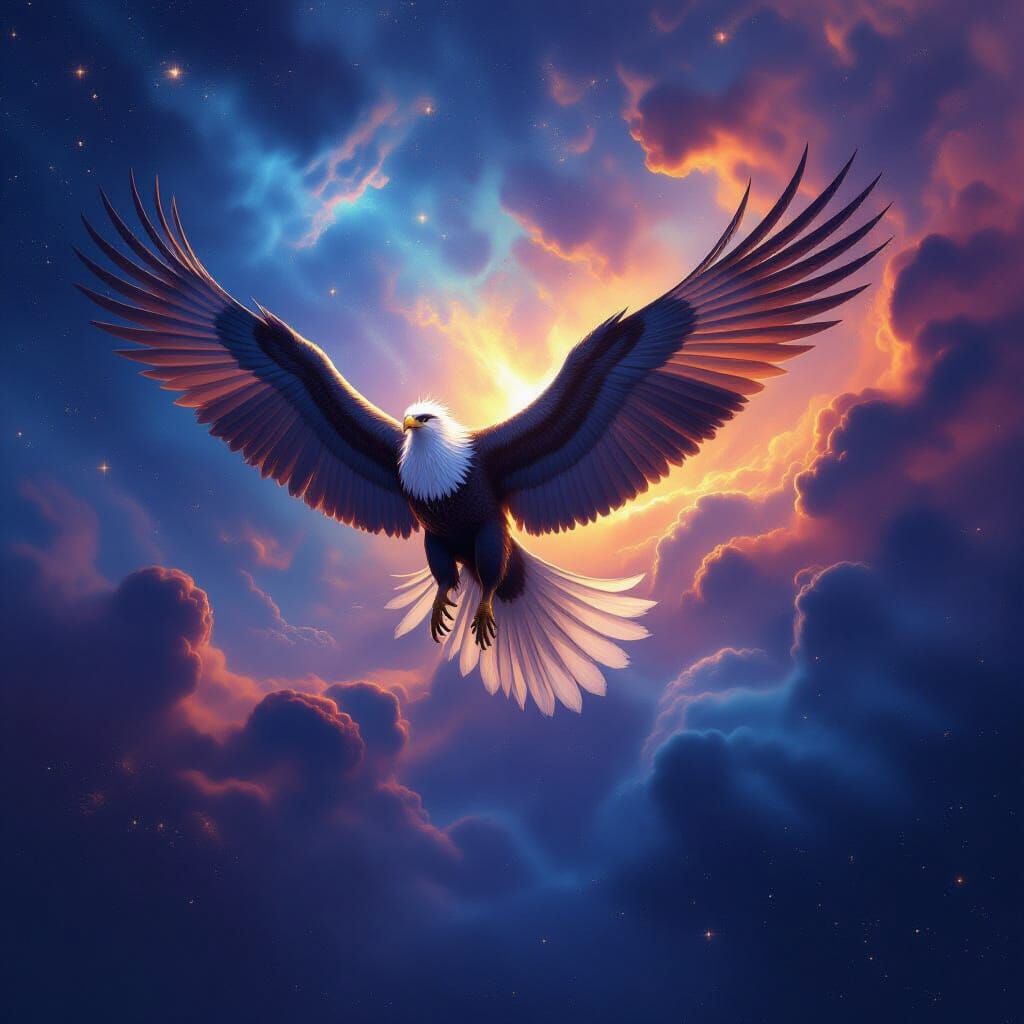 Colossal Griffin Soars Through Cosmic Nebula in Hyperrealist...