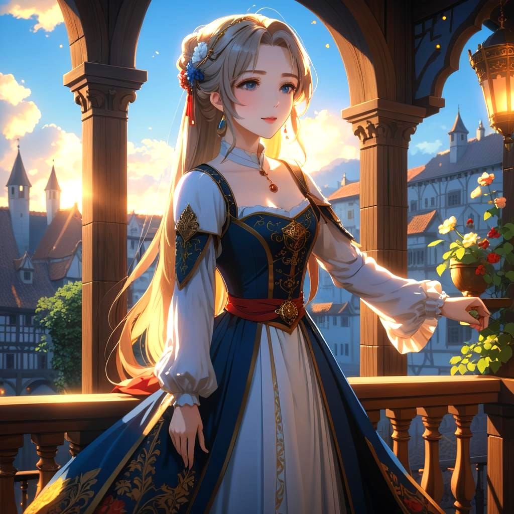 Anime Noble Lady Singing in Morning Light