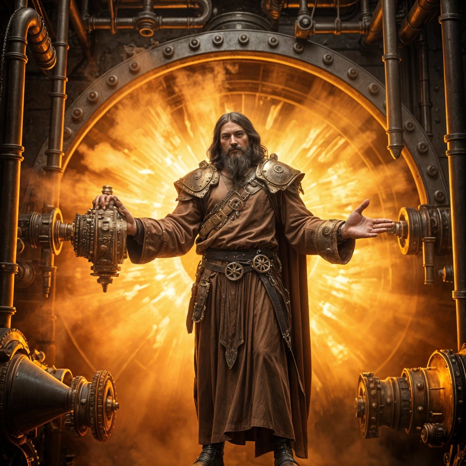 Heroic Savior in Industrial Sci-Fi Armor