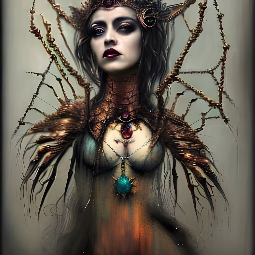Gothic Spider Queen with Ornate Crown in Deep Colors