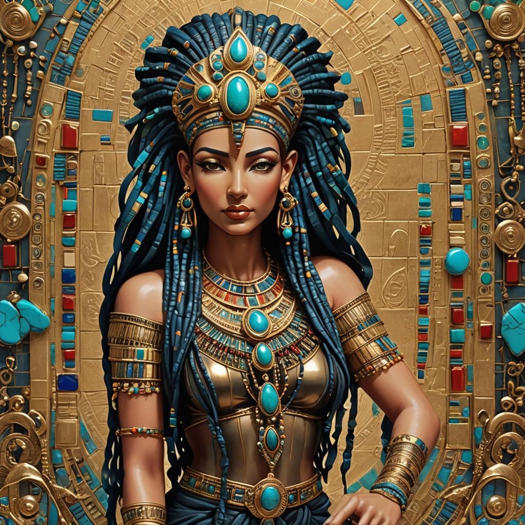 Stunning 3D Egyptian Queen with Golden Jewelry