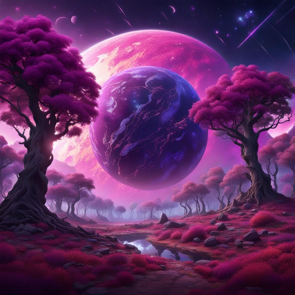 Cracked Planet and Purple Forest: Digital Matte Painting