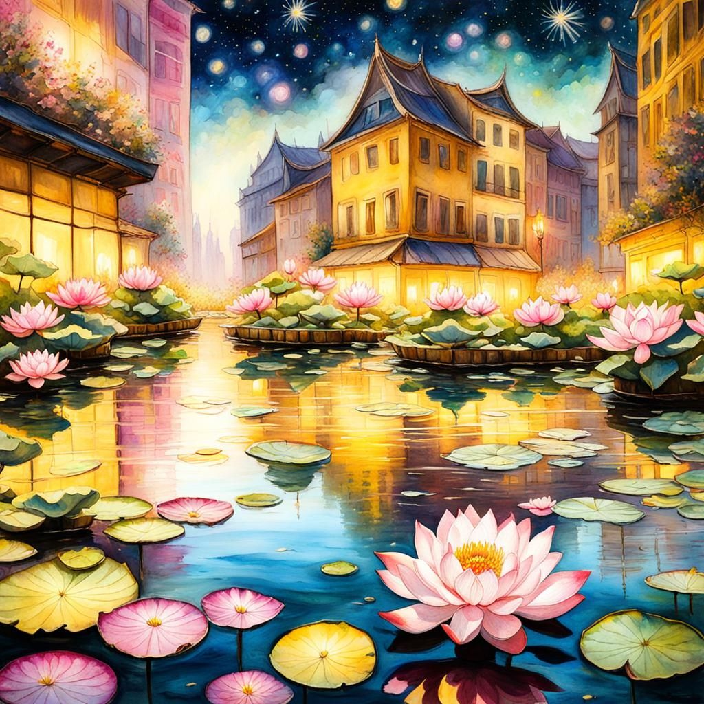 Lotus garden in a city