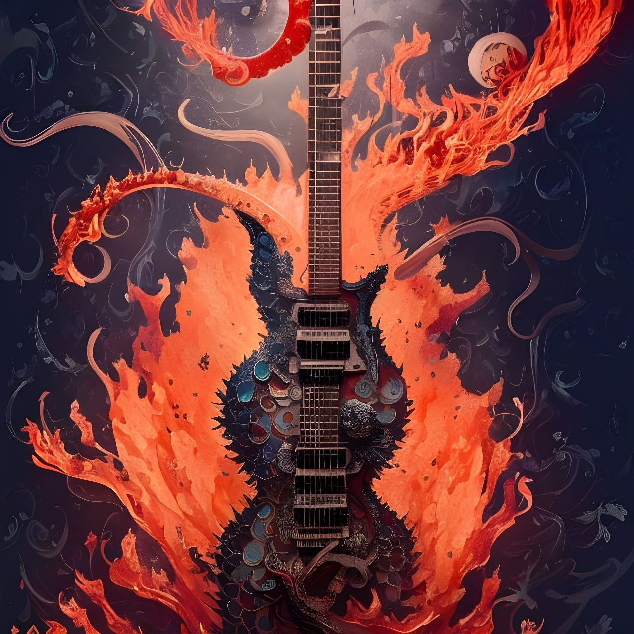 Flaming Guitar in Surrealist Style