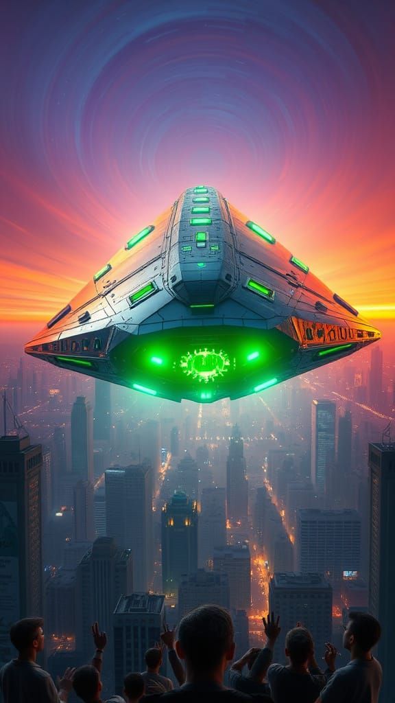 Futuristic Alien Spaceship Dominates Earth's Skyline in Cybe...