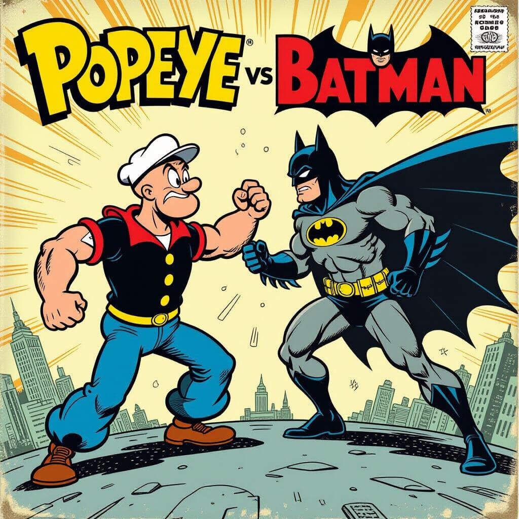 Popeye Battles Batman on Retro Futuristic Comic Cover