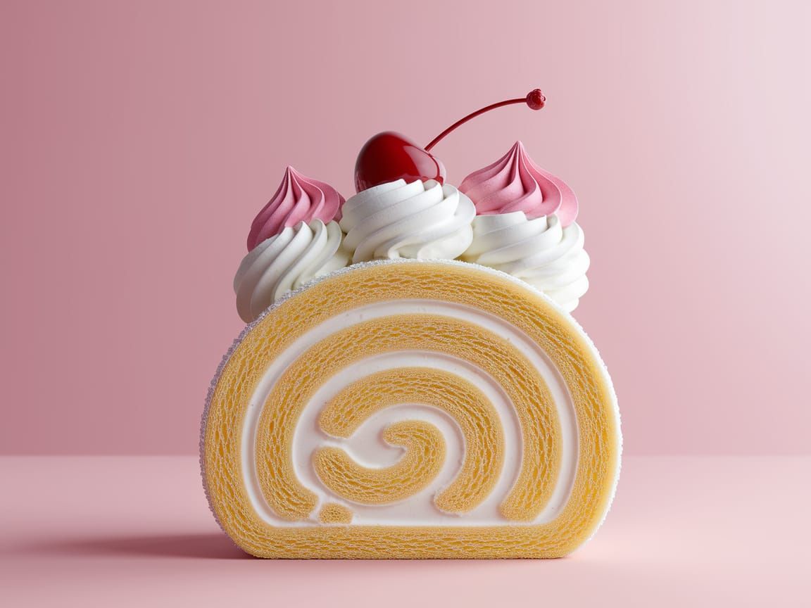 Vibrant Swiss Roll Cake with Whipped Cream and Cherry