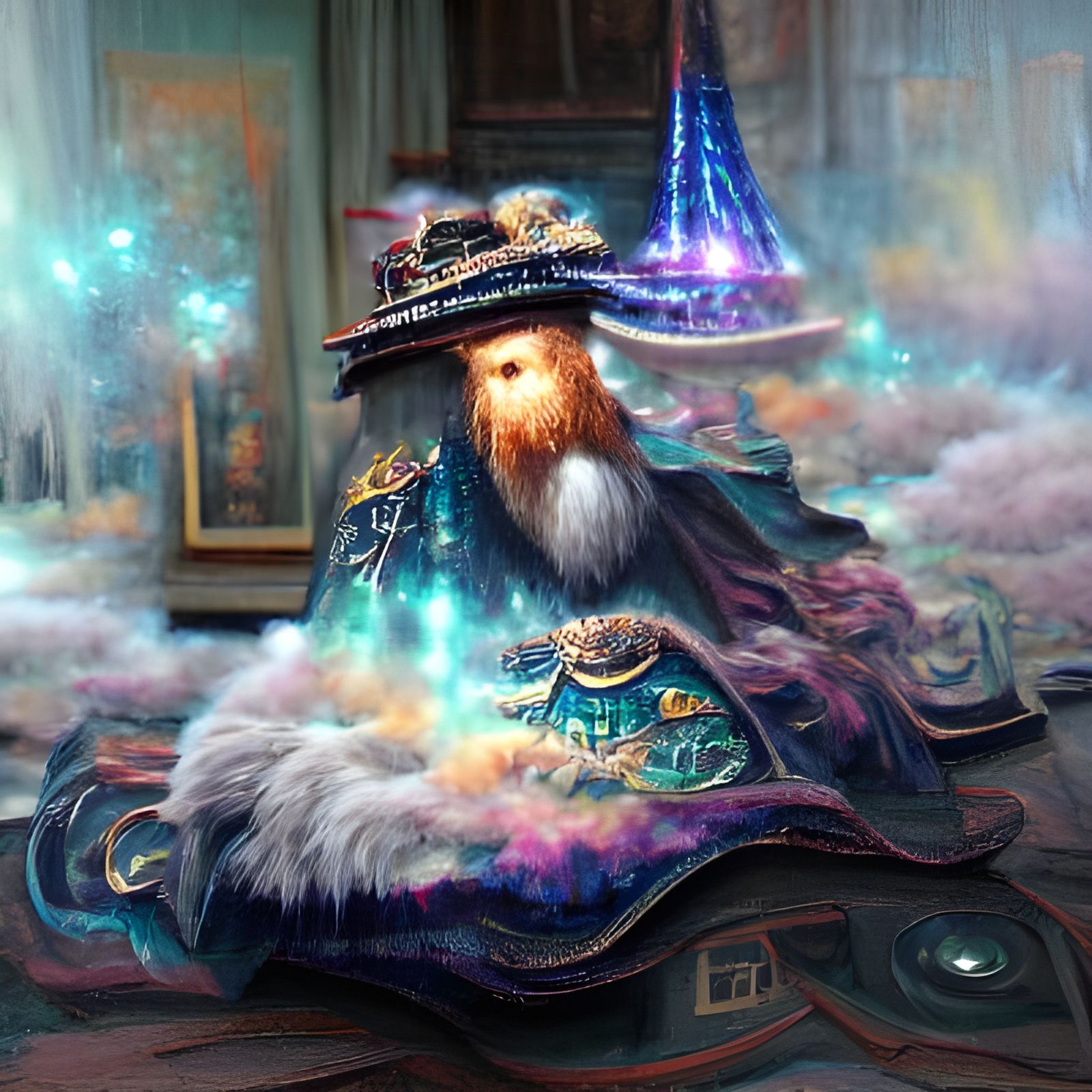 Ornate Wizard in Cosmic Synthwave Oil Painting