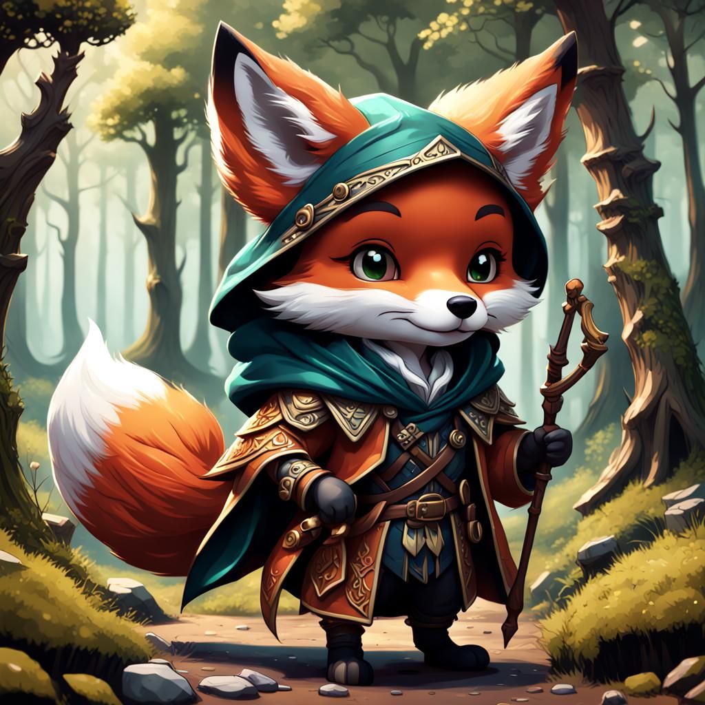 Chibi Fox Archer in Fantasy Forest