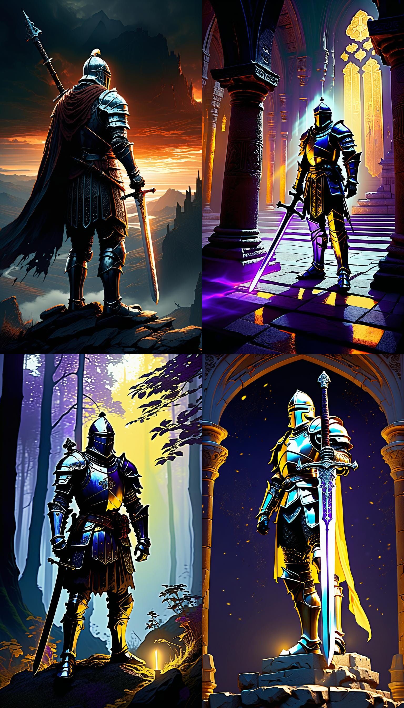 Knight with Glowing Sword in Dark Fantasy Style