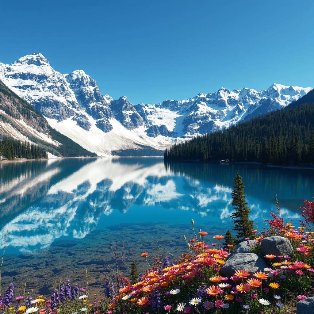 Serene Lake Oasis in Snowy Paradise