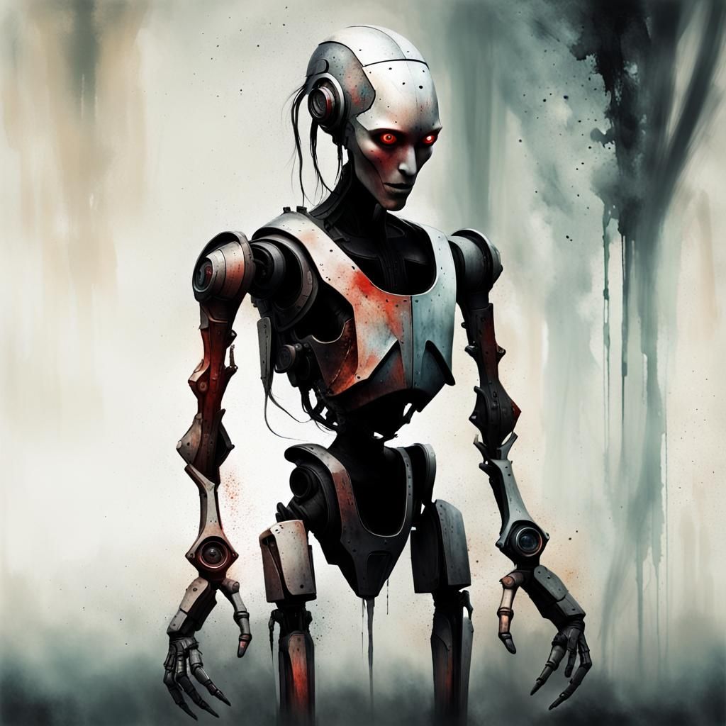 Surreal Robot Assassin with Chromatic Aberration