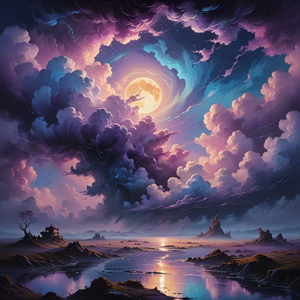 Ethereal Dreamscape with Swirling Clouds