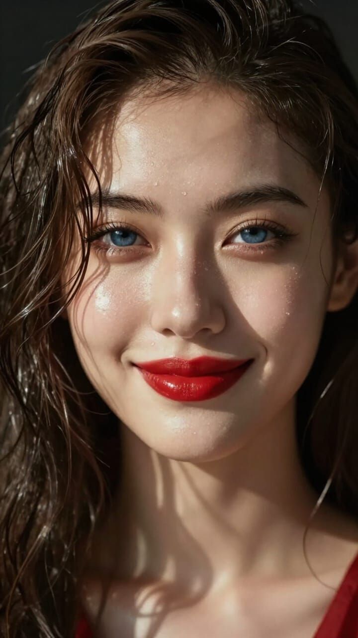 Photorealistic Portrait of a Beautiful Woman with Wet Hair