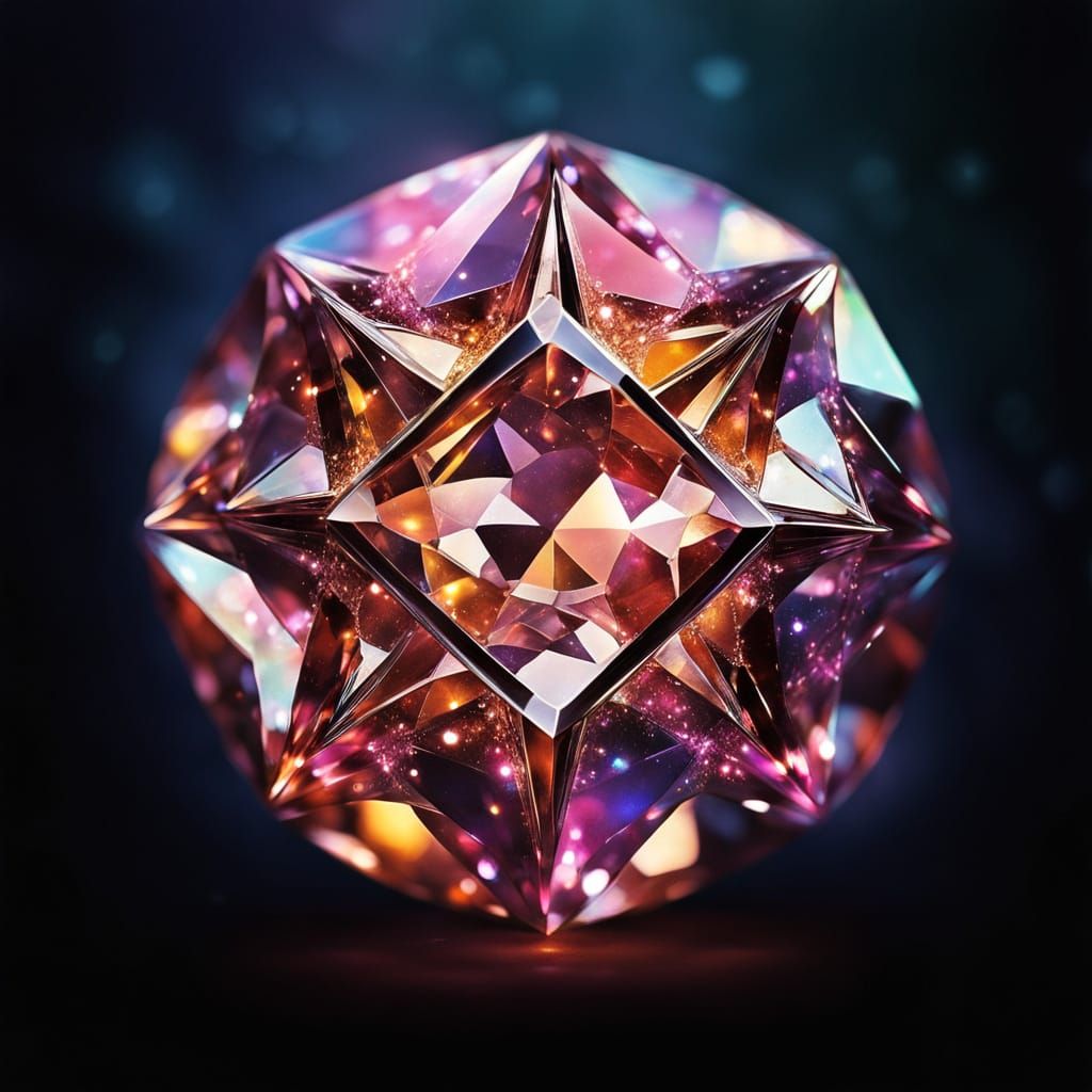Brilliant Faceted Gem Surrounded by Stars