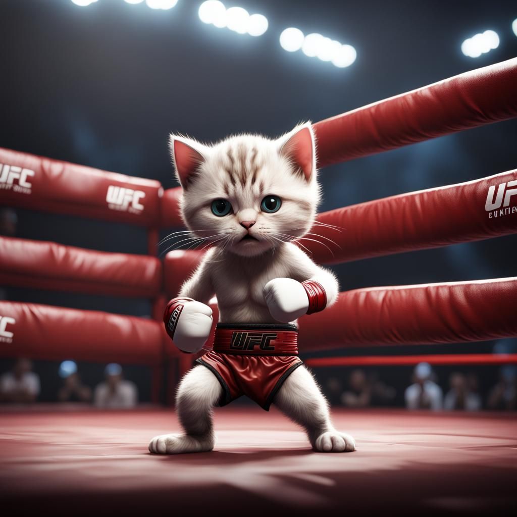 Kitten Boxing in UFC: Detailed Matte Painting