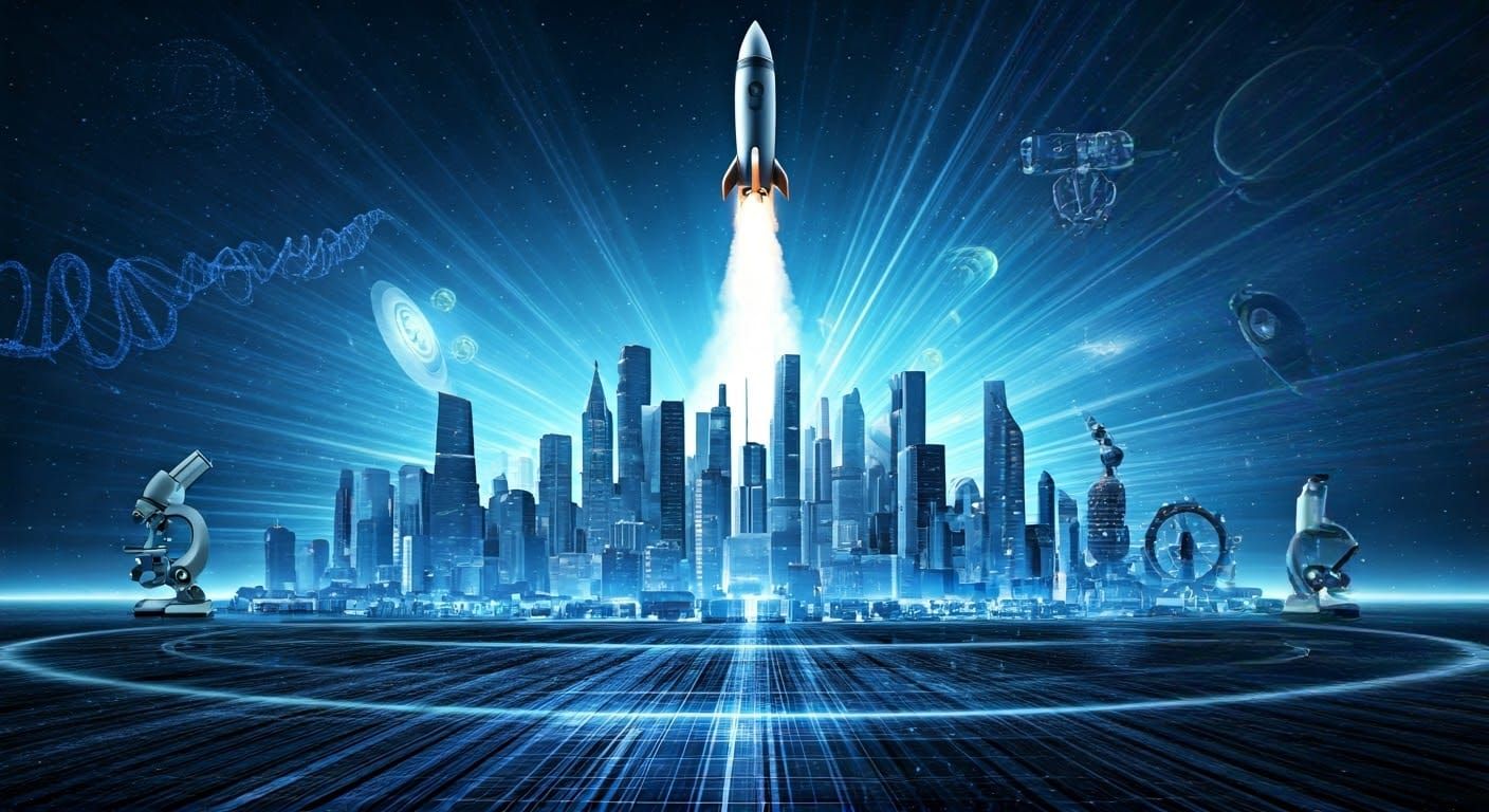 Futuristic Cityscape: Innovation in Electric Blue