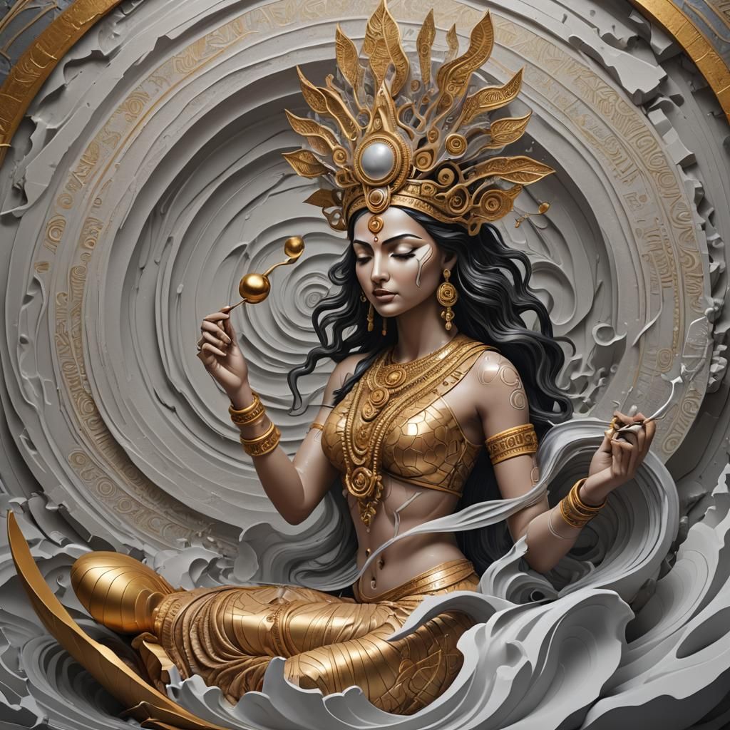 Indian Goddess: Kintsugi, Op Art, and Madhubani Painting