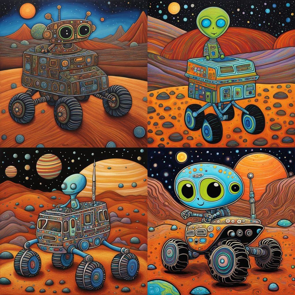 Alien Rides Rover: Mixed Media in Klimt Style
