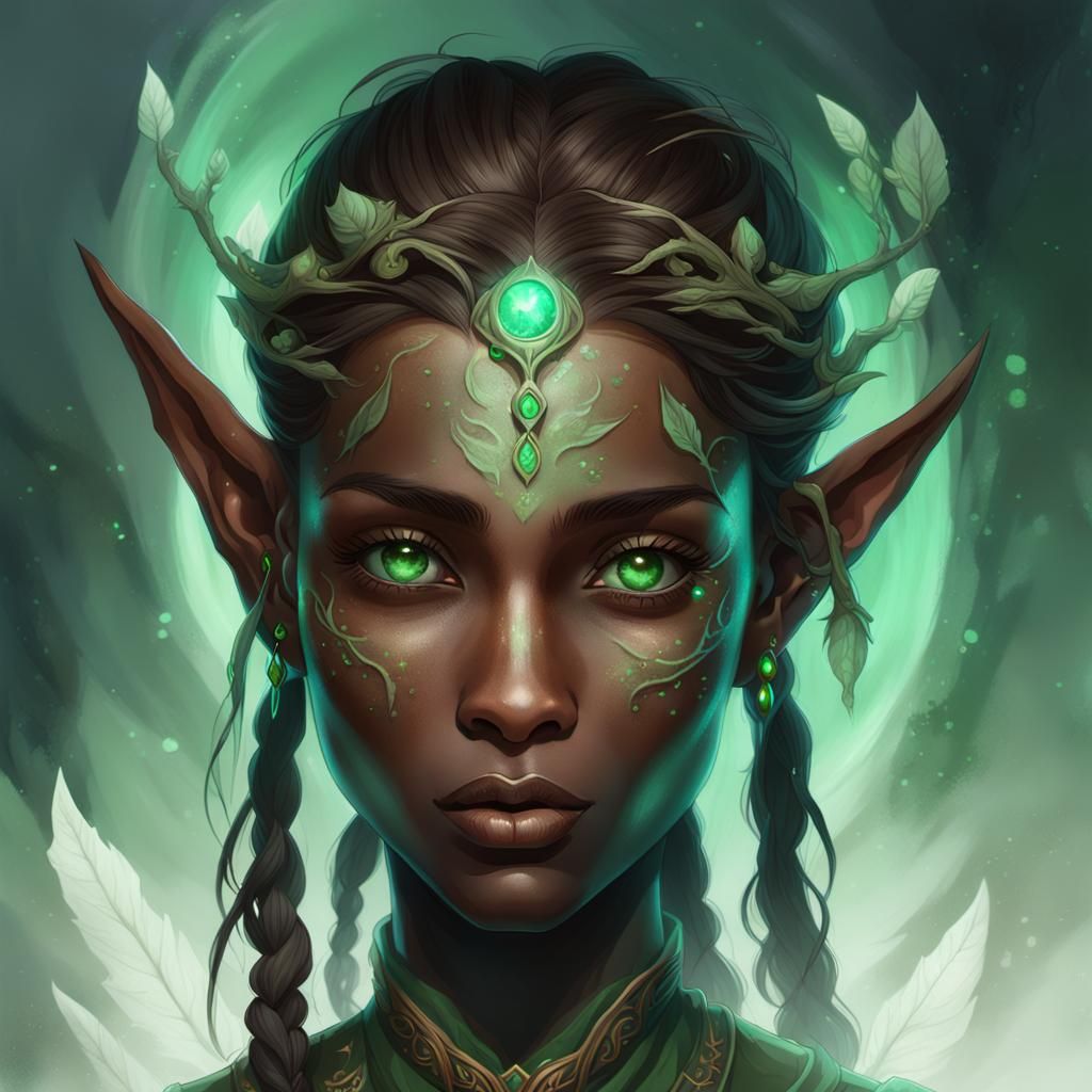 Wood Elf Portrait with Glowing Fungi in Ethereal Light