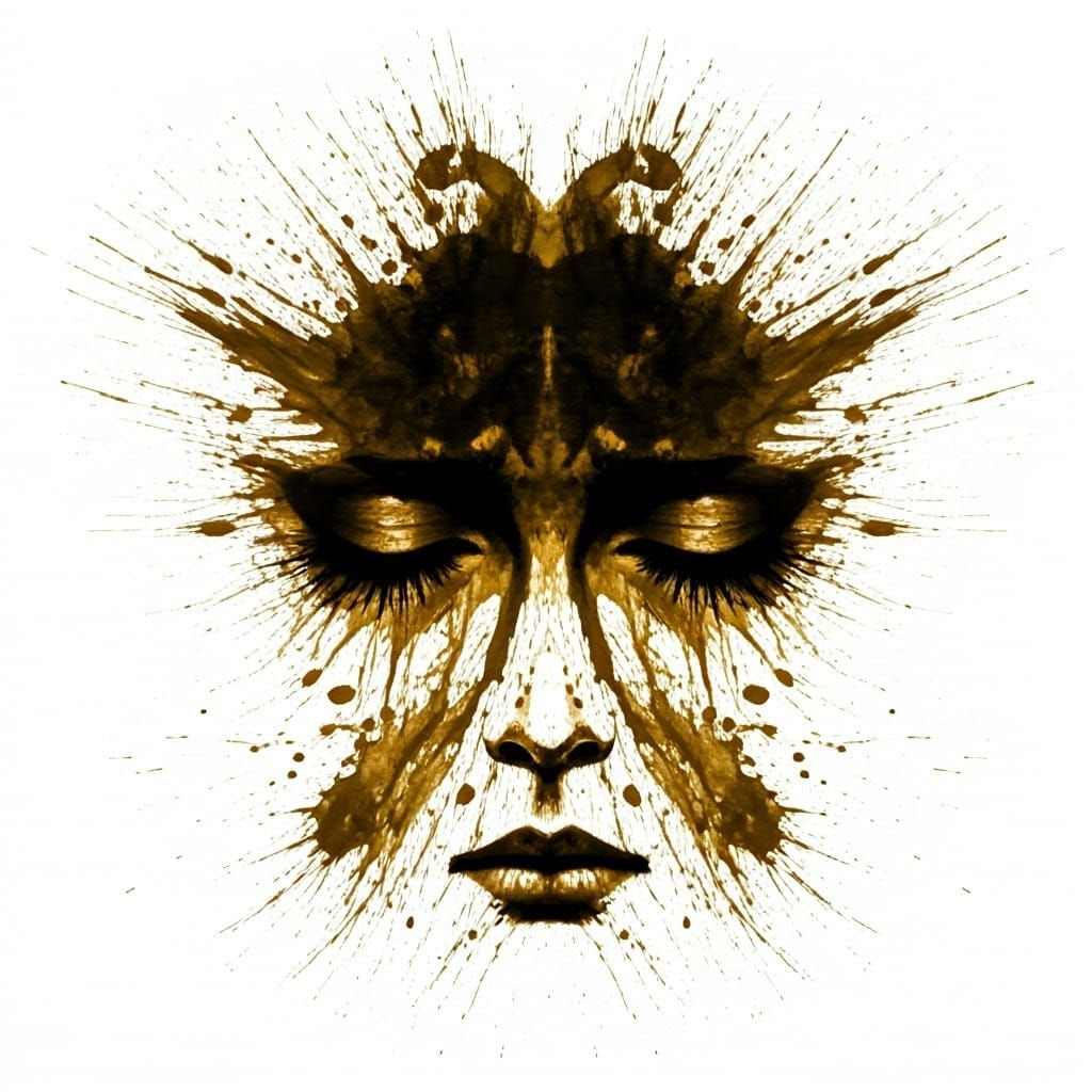 Abstract Ink Splatter Art: Sad Woman's Face