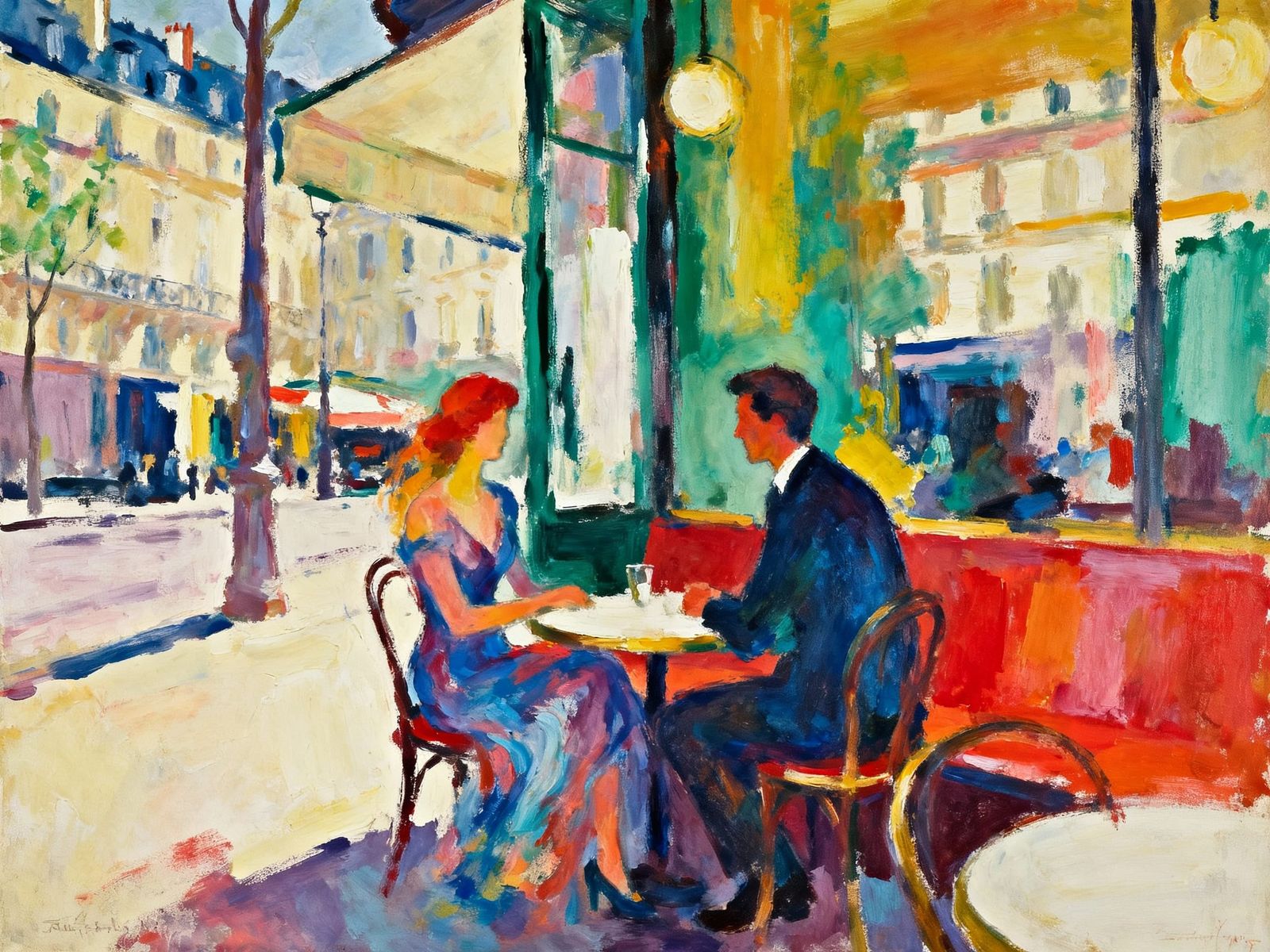Abstract Paris Cafe Couple: Rothko Style