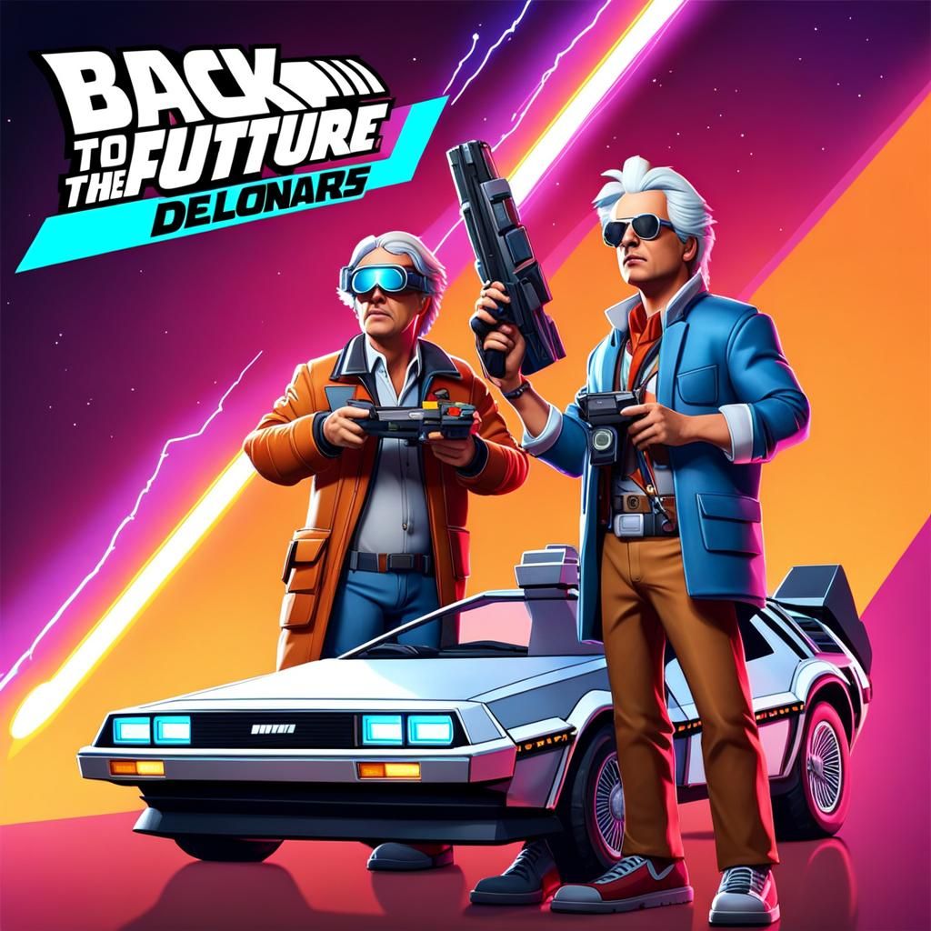 Doc and Marty as Fortnite Skins with Delorean Glider