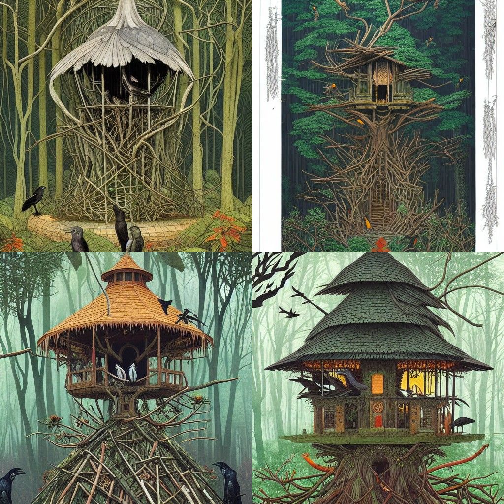 Fantasy Temple of Birds Rookery in Deep Forest