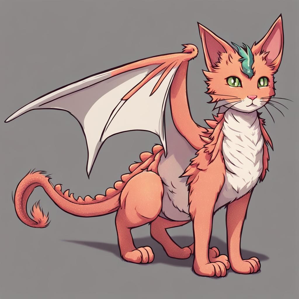 Anime Cat-Dragon Hybrid with Wings