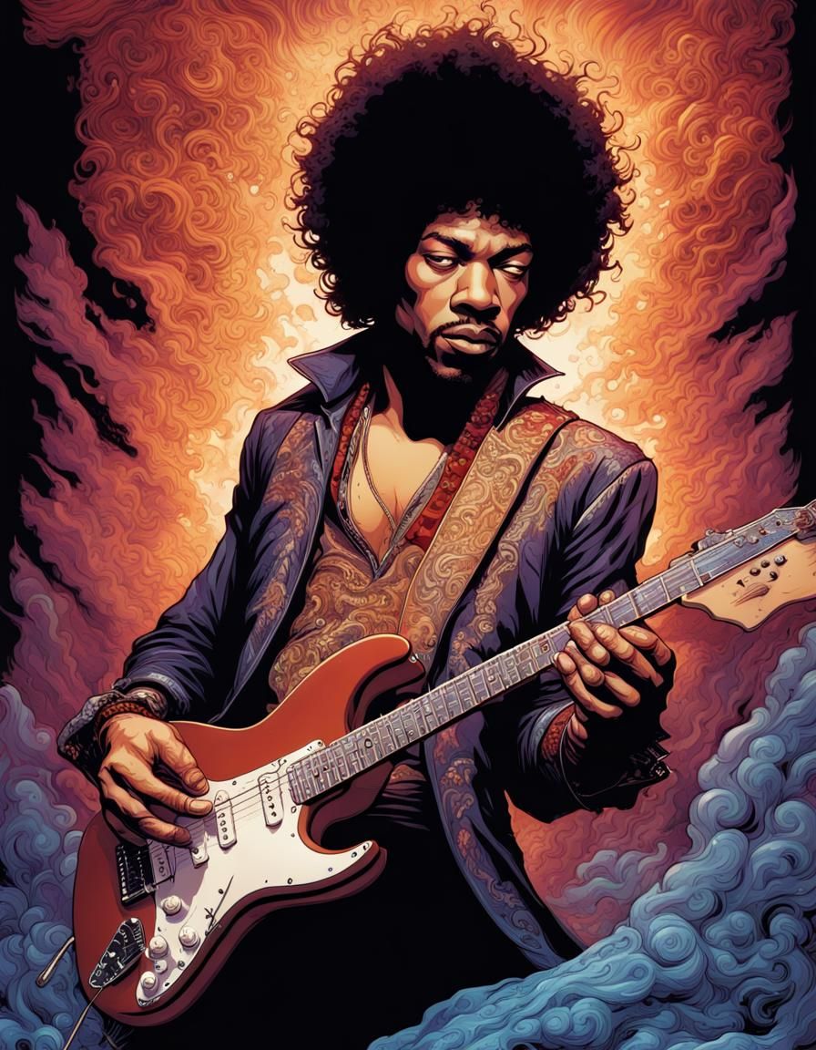 Jimi Hendrix Comic Book Art Illustration