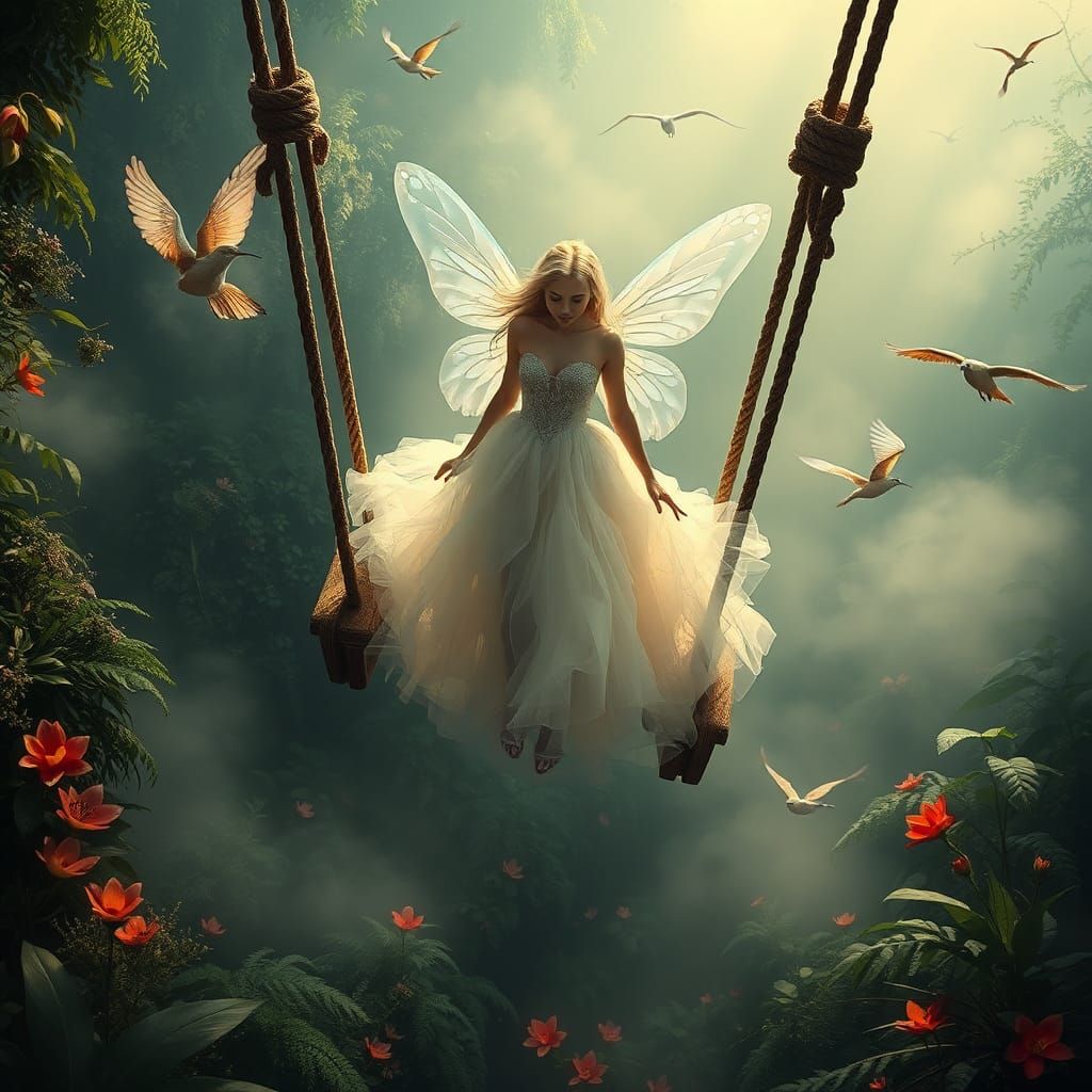 Ethereal Fairy on Jungle Bridge, Digital Matte Painting