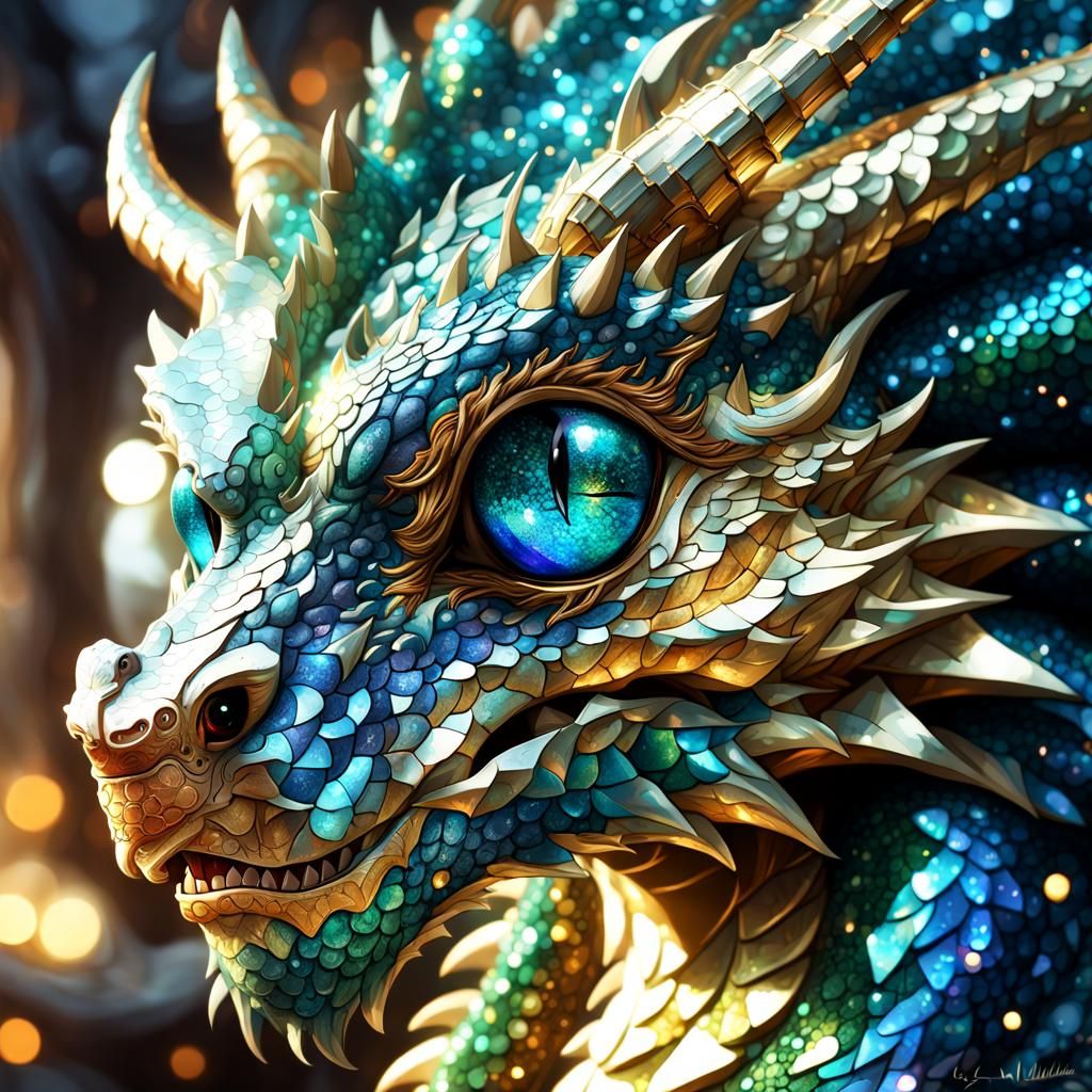 Sparkly Dragon Portrait in Anime Style