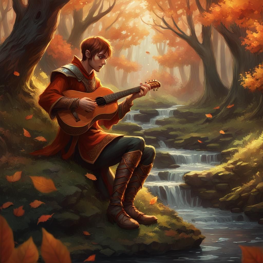 Eladrin Elf in Autumn Forest, Dark Fantasy Art