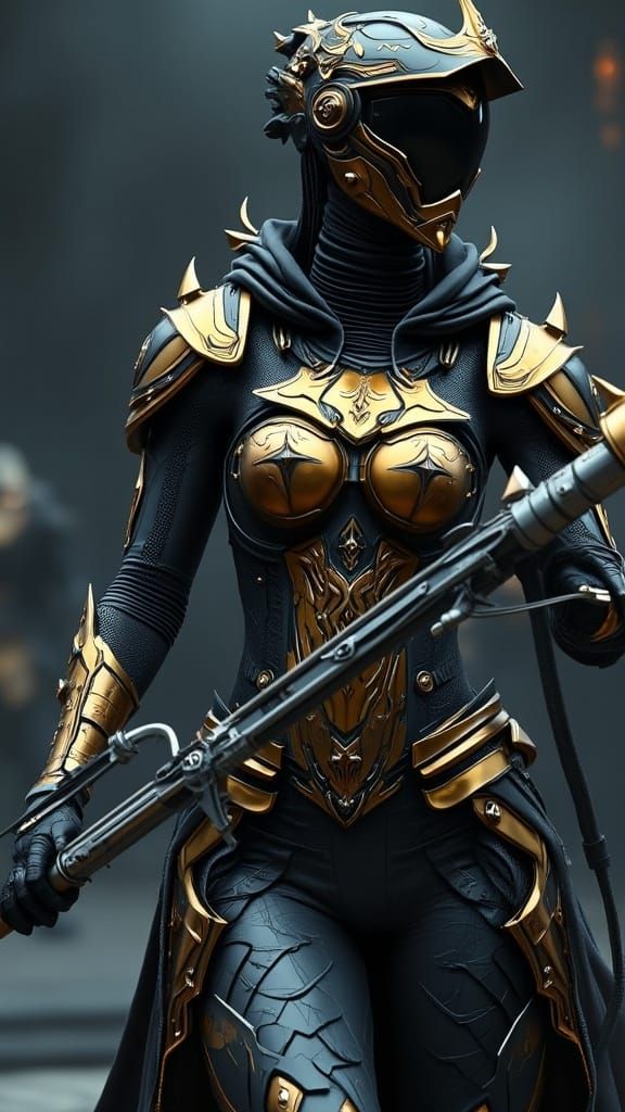 Full-Body Portrait of a Radiant Space Pilot in Dark Steel Ar...