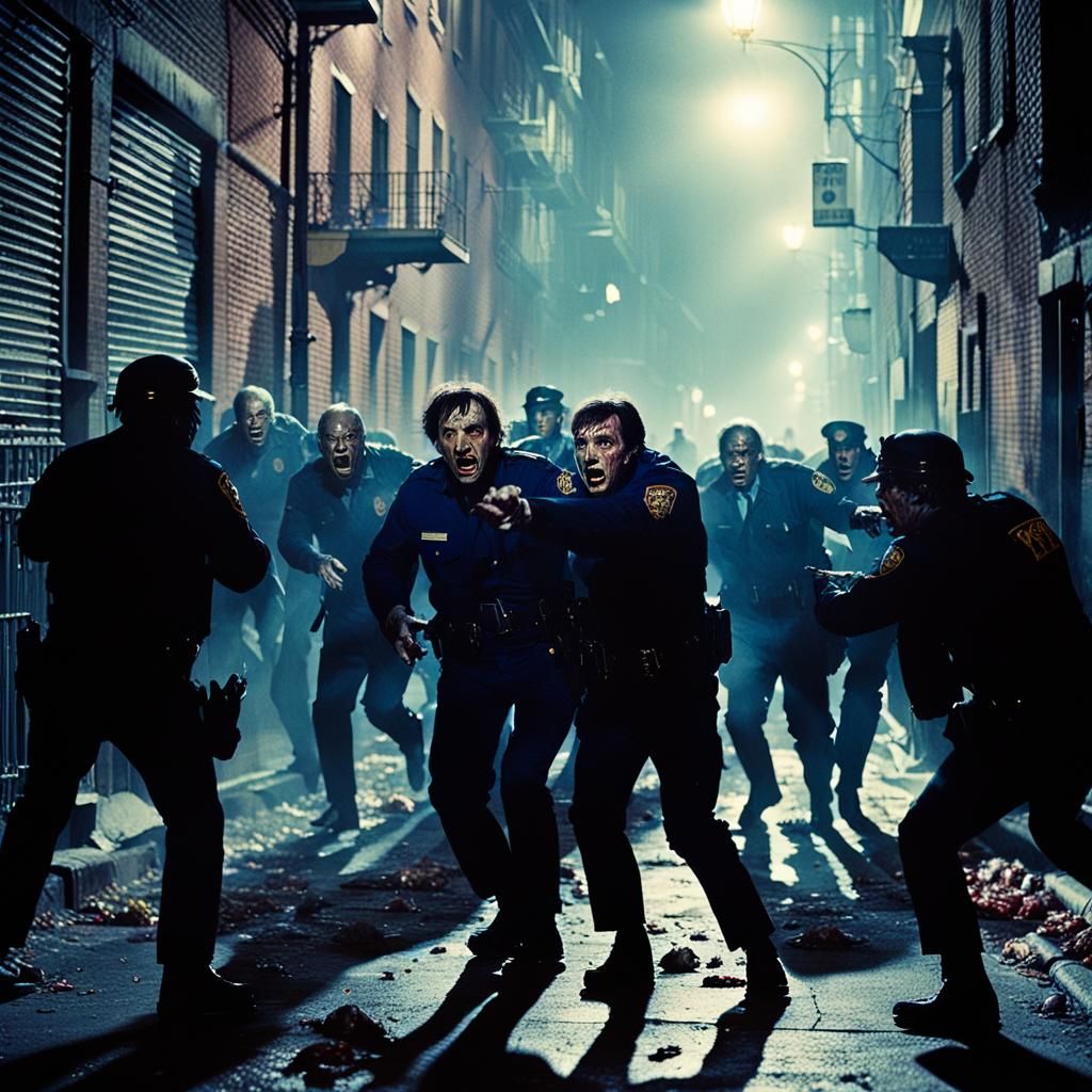 NYPD Officers Fight Zombies in Dark Alleyway