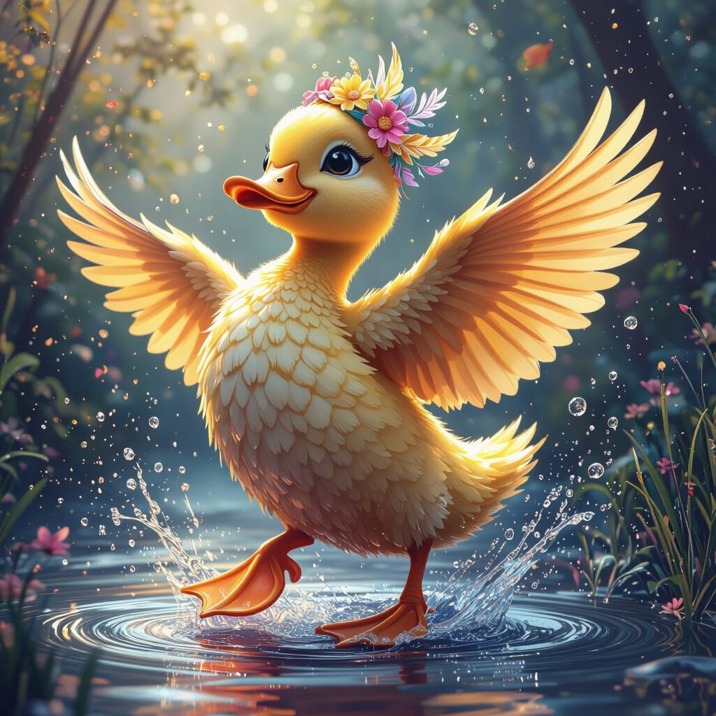 Dancing Duckling in Detailed Fantasy Concept Art