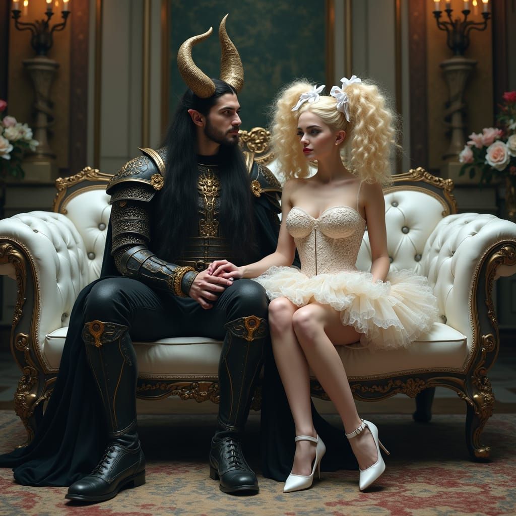 Demon King and Regal Lady in Dark Steampunk Setting