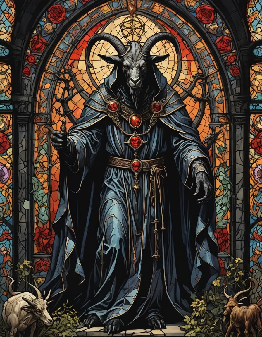 Gothic Stained Glass Baphomet in Medieval Style